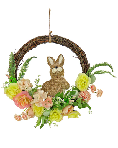 National Tree Company 16in Bunny And Rose Flowers Wreath In Brown