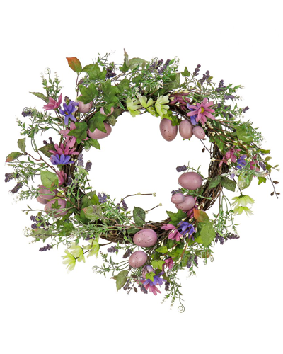 National Tree Company 22in Flowering Pink Eggs Easter Wreath In Purple