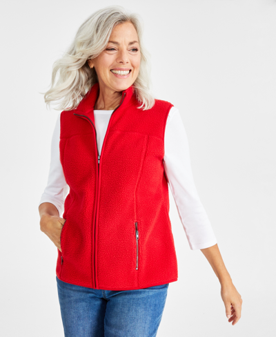 Style & Co Women's Polar Fleece Zip-front Sleeveless Vest, Created For Macy's In Tango Red