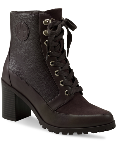 Giani Bernini Women's Keegann Memory Foam Lace Up Lug Sole Booties, Created For Macy's In Brown