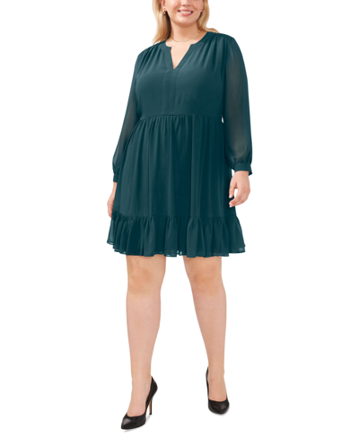 Vince Camuto Plus Size Long-sleeve Split-neck Dress In Deep Forest