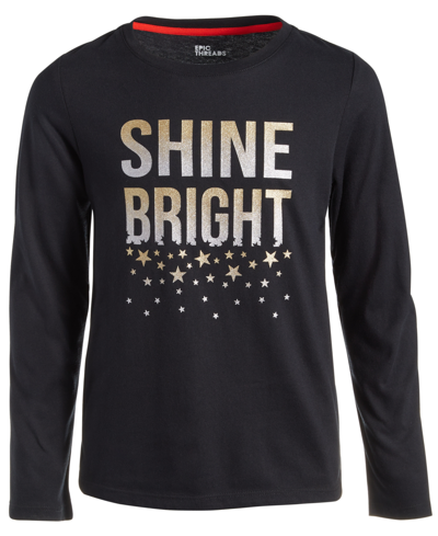 Epic Threads Kids' Big Girls Shine Bright Print Long-sleeve T-shirt, Created For Macy's In Deep Black