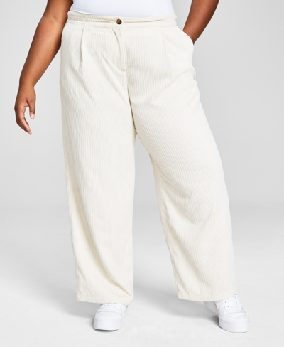 And Now This Trendy Plus Size Pleated-waist Corduroy Pants In Bone
