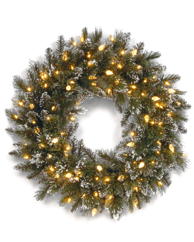 National Tree Company 24in Glittery Bristle Pine Wreath With 50 Soft White Led Lights In Green