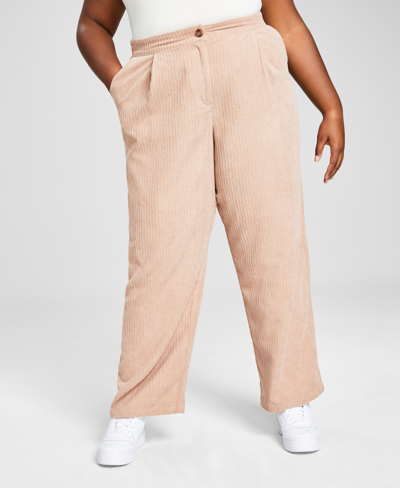 And Now This Trendy Plus Size Pleated-waist Corduroy Pants In Almond