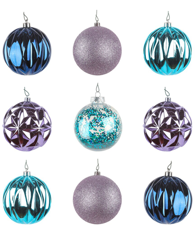 FIRST TRADITIONS 13 LAVENDER & BLUE BALL ORNAMENTS SET OF 9