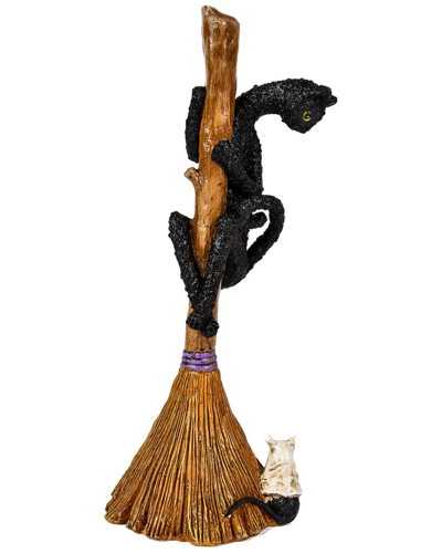 National Tree Company 21" Halloween Cat Climbing Broom In Black