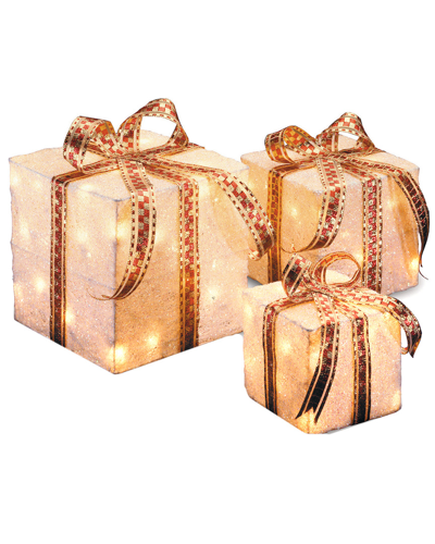 National Tree Company Set Of 3 White Sisel Gift Boxes