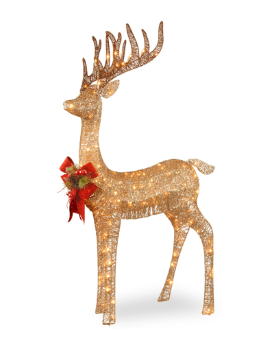 National Tree Company 48in Sisal Splendor Champagne Standing Deer With 105 Mini Clear Lights In Gold
