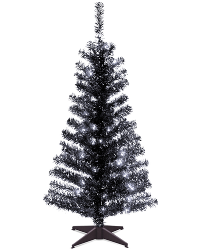 National Tree Company 4ft Black Tinsel Tree With Plastic Stand & 70 Clear Lights