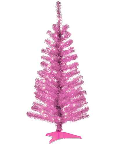 National Tree Company National Tree 4ft Pink Tinsel Tree With Plastic Stand & 70 Clear Lights