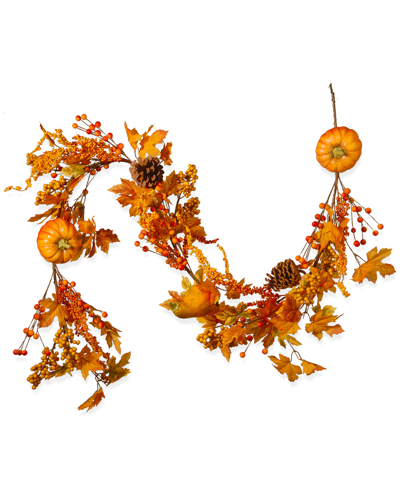 National Tree Company National Tree Maple Leaf And Pumpkins Garland In Orange