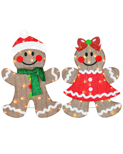 National Tree Company 35in Pre-lit Gingerbread Cookie Couple In Brown