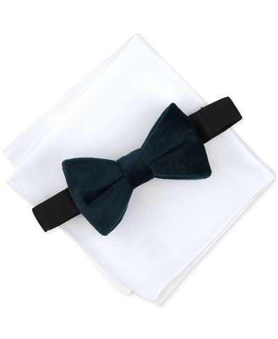 Alfani Men's Monroe Solid Bow Tie & Pocket Square Set, Created For Macy's In Teal