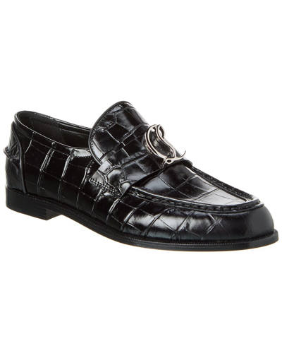 Christian Louboutin Croco Medallion Flat Loafers In Black