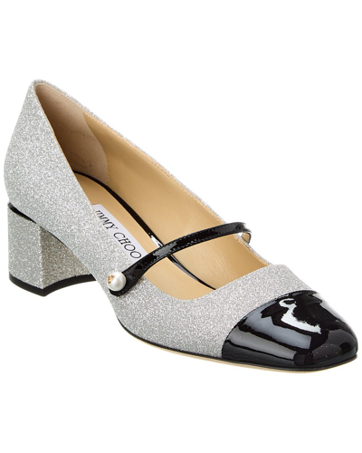 Jimmy Choo Elisa 45 Glittered And Patent-leather Mary Jane Pumps In Black,silver