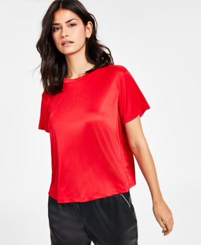 Bar Iii Women's Relaxed Shine Keyhole-back T-shirt, Created For Macy's In Cherry Candy
