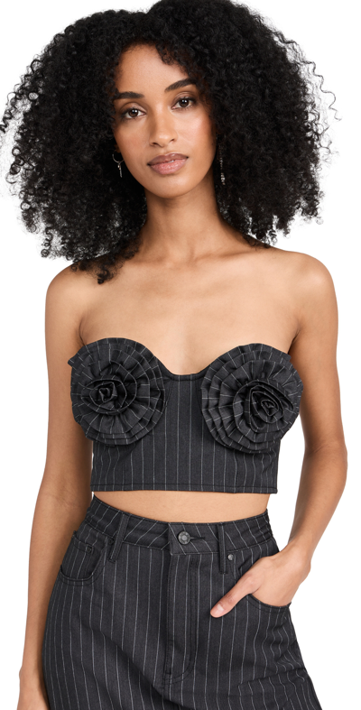 Afrm Kiko Rosette Bandeau Top In Charcoal Wht Pinstripe