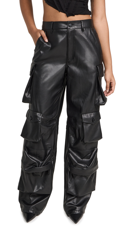 Afrm Faux Leather Parker Cargo Trousers In Black