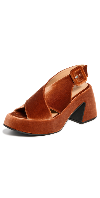 Ganni Brick Red Heeled Sandal In Brown