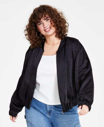 And Now This Trendy Plus Size Zip-front Bomber Jacket, Created For Macy's In Black