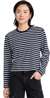 Atm Anthony Thomas Melillo Stripe Classic Jersey Long Sleeve Crew Neck Boxy Tee In Navy/white Stripe