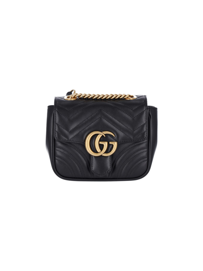 Gucci Mini Gg Marmont Leather Shoulder Bag In Black