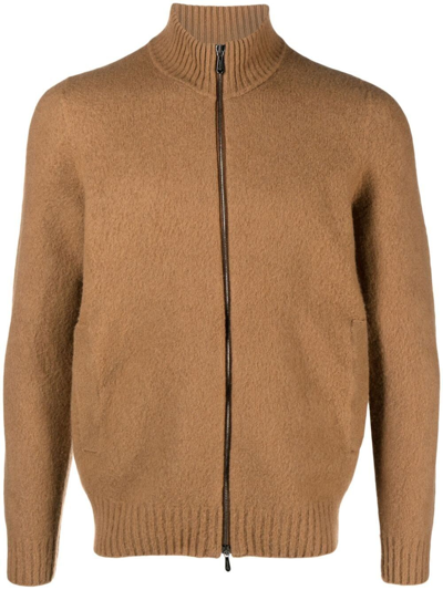 Drumohr Zip-up Wool Cardigan In Brown