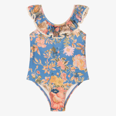 Zimmermann Kids' Girls Blue Floral Print Swimsuit