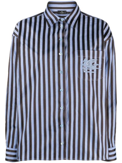 Etro Pegaso-embroidered Striped Shirt In Multi