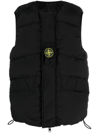 Stone Island Econyl® Reversible Compass-embroidered Vest In Black  