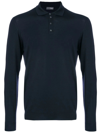 Drumohr Long Sleeve Navy Blue Jersey Polo Shirt In Blue