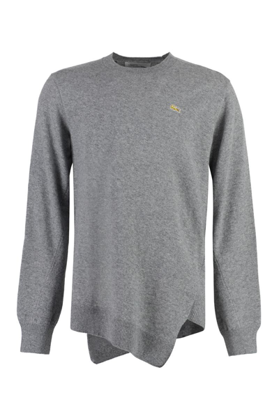 Comme Des Garçons X Lacoste Asymmetric-hem Crewneck Jumper In Grey