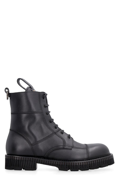 Dolce & Gabbana Leather Combat Boots In Black