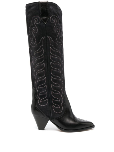 Isabel Marant San Embroidered Boots In Black/ecru