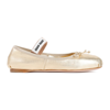 Miu Miu Metallic Logo-band Ballerina Flats In Grey