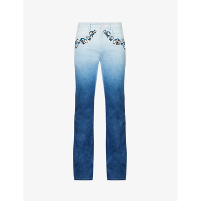 Casablanca Men's Floral Embroidered Flared Gradient Jeans In Indigo