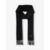 Barbour Mens Black Brushed-texture Tasselled-trim Wool Scarf In Black