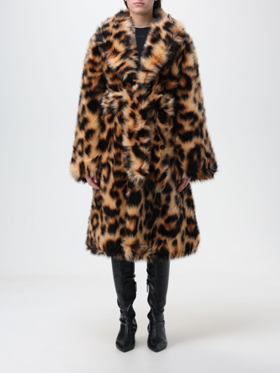 Rotate Birger Christensen Belted Leopard-print Faux-fur Coat In Honey