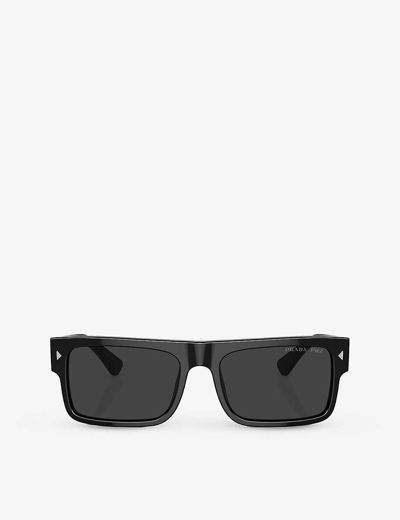 Prada Mens Black Pr A10s Rectangle-frame Acetate Sunglasses