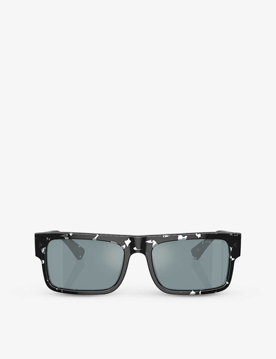 Prada Mens Black Pr A10s Rectangle-frame Tortoiseshell Acetate Sunglasses
