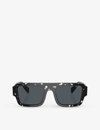 PRADA PRADA MENS BLACK PR A05S RECTANGLE-FRAME ABSTRACT ACETATE SUNGLASSES