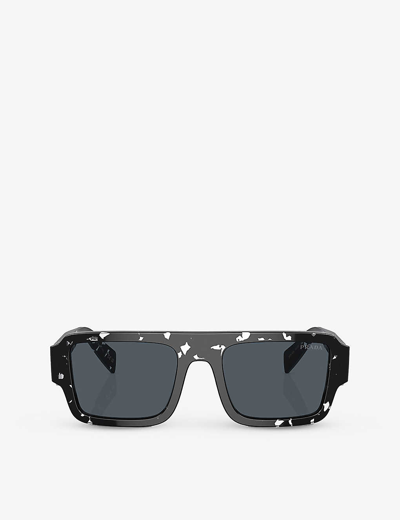 Prada Mens Black Pr A05s Rectangle-frame Abstract Acetate Sunglasses
