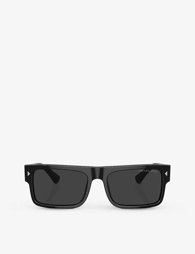Prada Womens Black Pr A10s Rectangle-frame Acetate Sunglasses In Polar Black