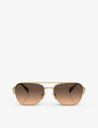 Prada Womens Gold Pr A50s Aviator-frame Tortoiseshell Metal Sunglasses