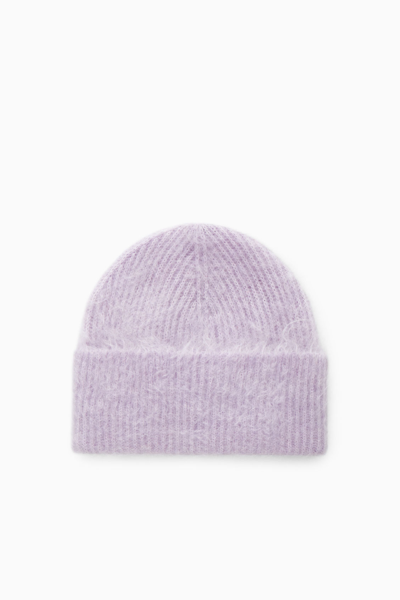 Cos Ribbed Mohair Beanie In Purple