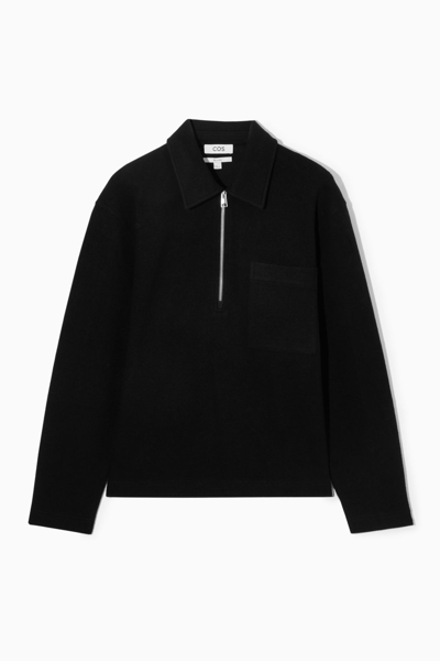 Cos Half-zip Wool-blend Jumper In Black