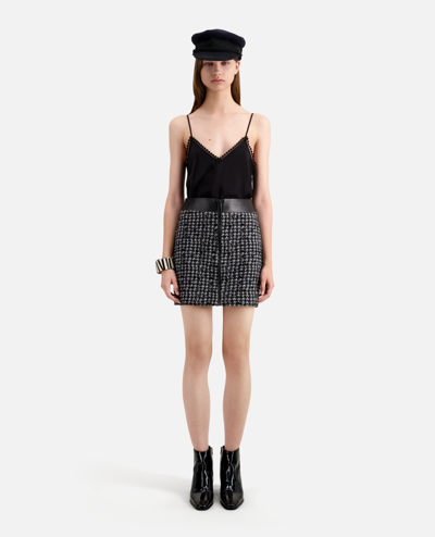 The Kooples Tweed Mini Skirt In Black/ White