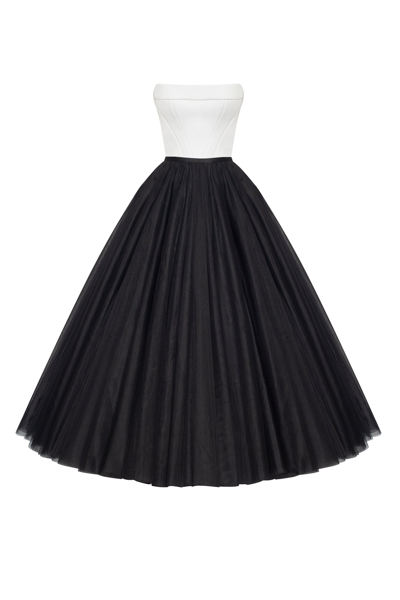 Milla B&w Tulle Evening Co-ord Set With Long Gloves, Xo Xo In Black