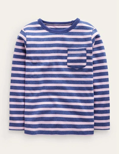 Mini Boden Kids' Supersoft Long Sleeve T-shirt College Navy Marl/lilac Girls Boden